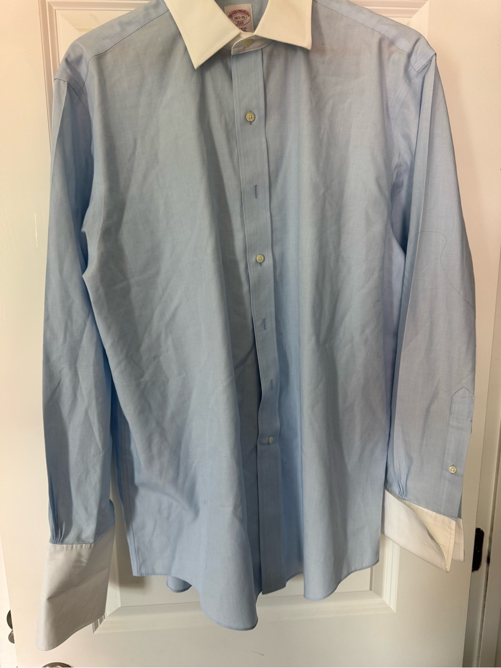 Brooks brothers blue white button down dress shirt suiting regular fit 16 1/2-35